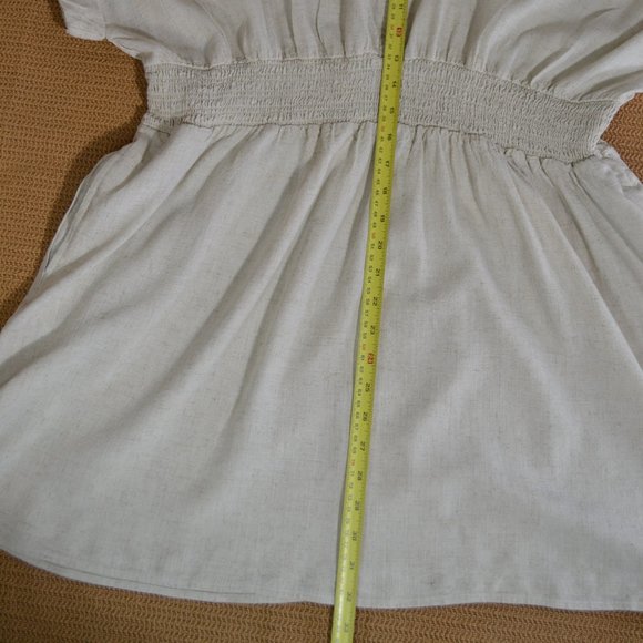 Smock Waist Lagenlook Tunic Maternity Top Beach ,oat colour linen - Picture 8 of 10